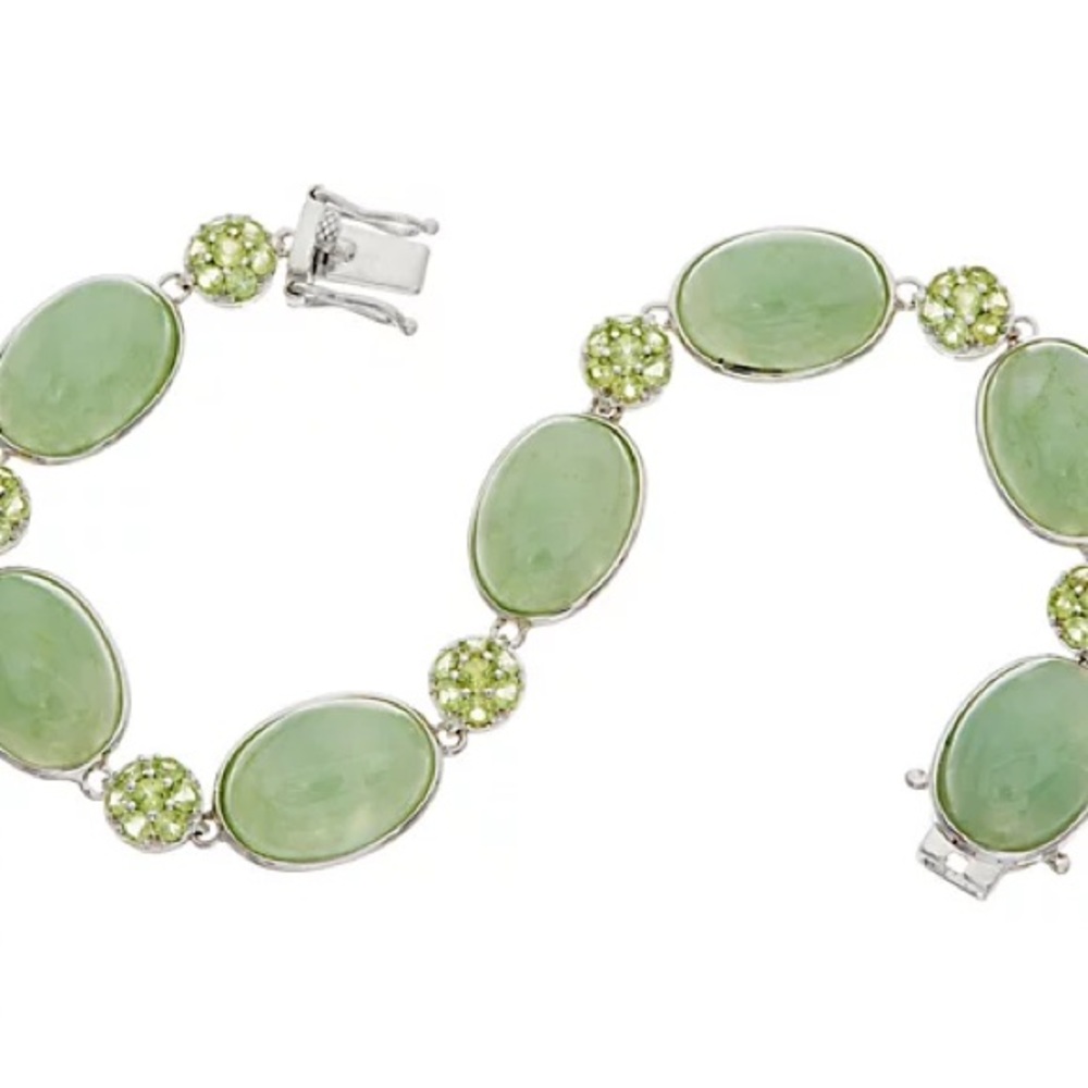 Gorgeous huge oval authentic jade sterling silver peridot lucky money bracelet !